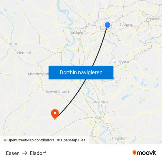 Essen to Elsdorf map