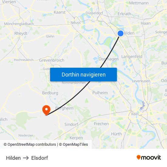 Hilden to Elsdorf map