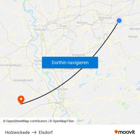 Holzwickede to Elsdorf map