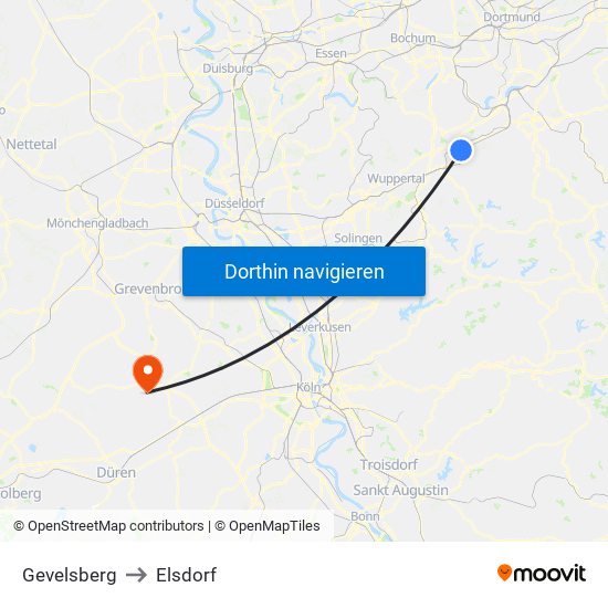 Gevelsberg to Elsdorf map