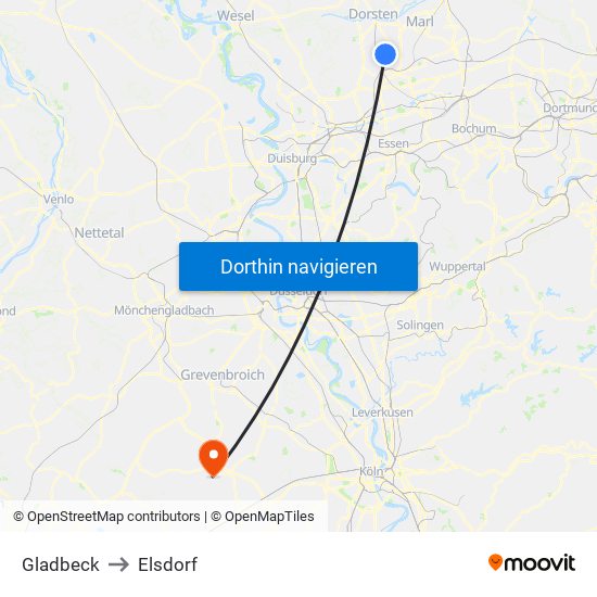 Gladbeck to Elsdorf map