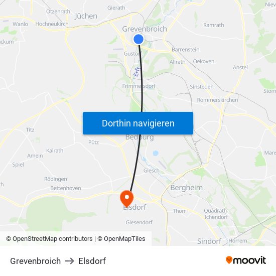 Grevenbroich to Elsdorf map