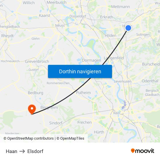 Haan to Elsdorf map