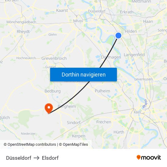 Düsseldorf to Elsdorf map