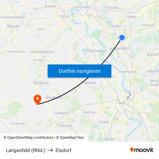 Langenfeld (Rhld.) to Elsdorf map
