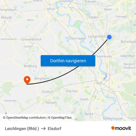 Leichlingen (Rhld.) to Elsdorf map