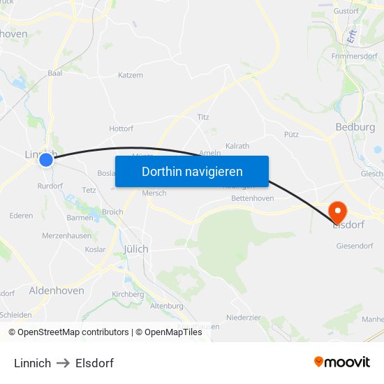 Linnich to Elsdorf map