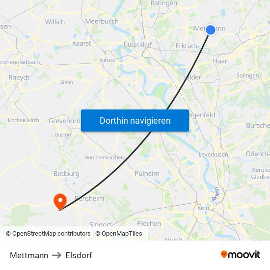 Mettmann to Elsdorf map