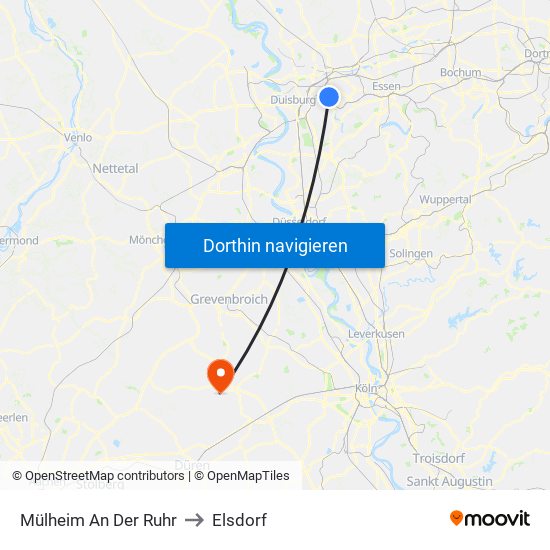 Mülheim An Der Ruhr to Elsdorf map