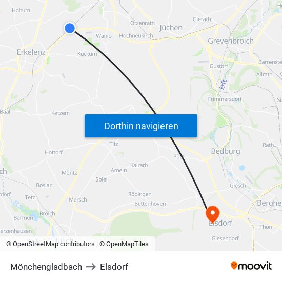 Mönchengladbach to Elsdorf map