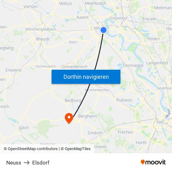 Neuss to Elsdorf map