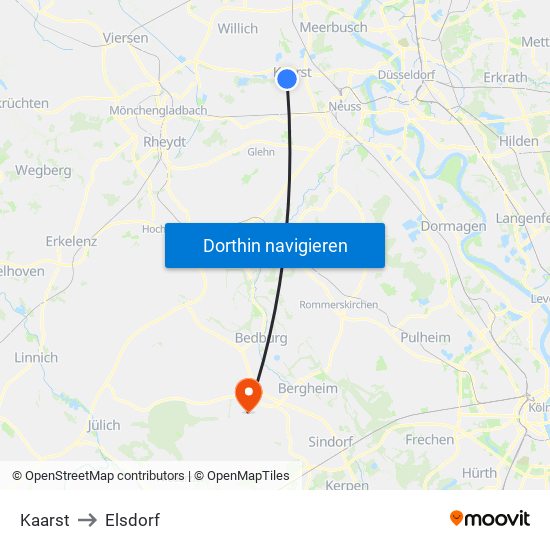 Kaarst to Elsdorf map