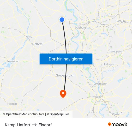 Kamp-Lintfort to Elsdorf map