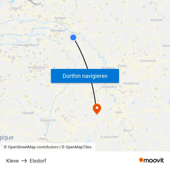 Kleve to Elsdorf map