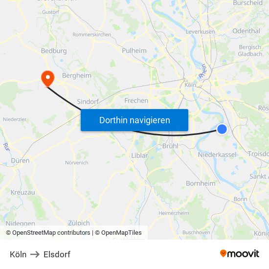 Köln to Elsdorf map