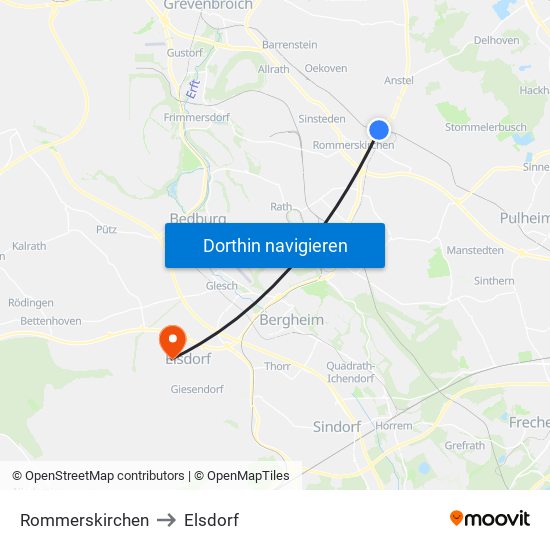 Rommerskirchen to Elsdorf map