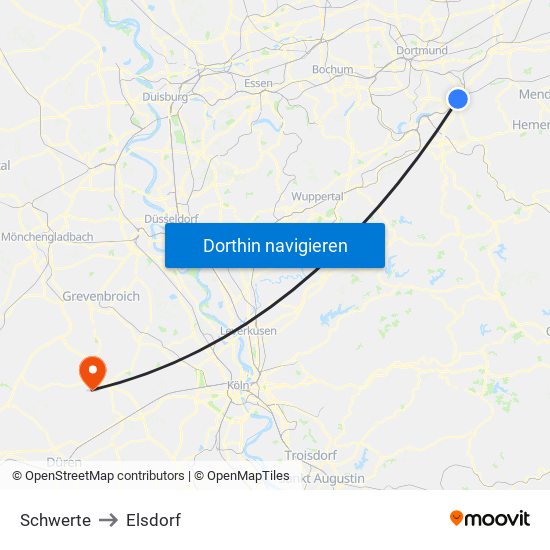 Schwerte to Elsdorf map