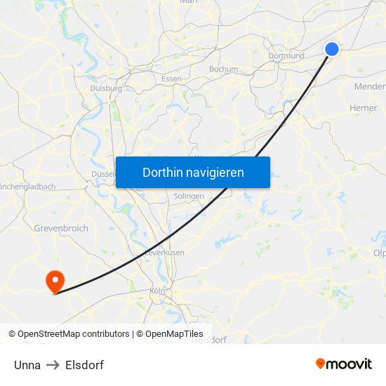 Unna to Elsdorf map