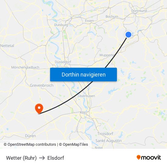 Wetter (Ruhr) to Elsdorf map