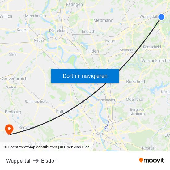 Wuppertal to Elsdorf map