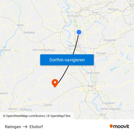 Ratingen to Elsdorf map