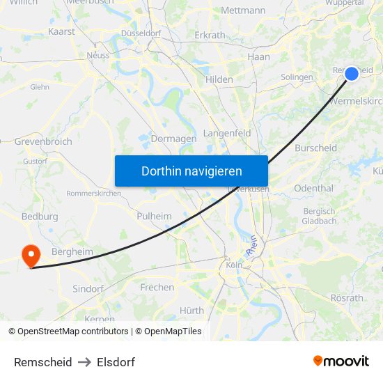Remscheid to Elsdorf map