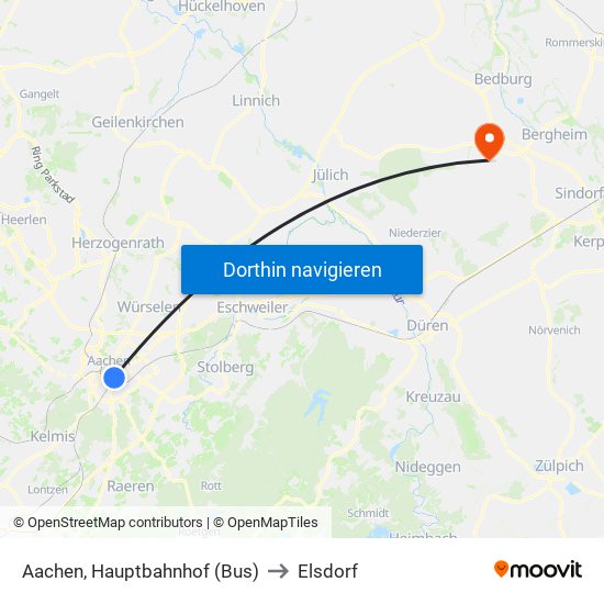 Aachen, Hauptbahnhof (Bus) to Elsdorf map