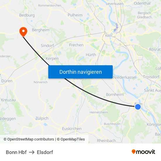 Bonn Hbf to Elsdorf map