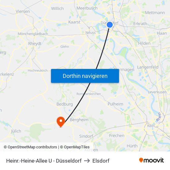Heinr.-Heine-Allee U - Düsseldorf to Elsdorf map