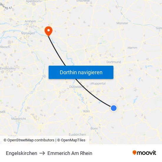 Engelskirchen to Emmerich Am Rhein map