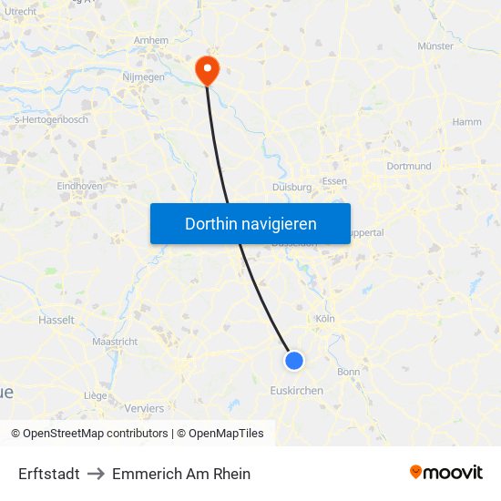 Erftstadt to Emmerich Am Rhein map