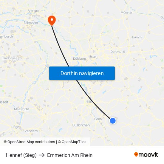 Hennef (Sieg) to Emmerich Am Rhein map