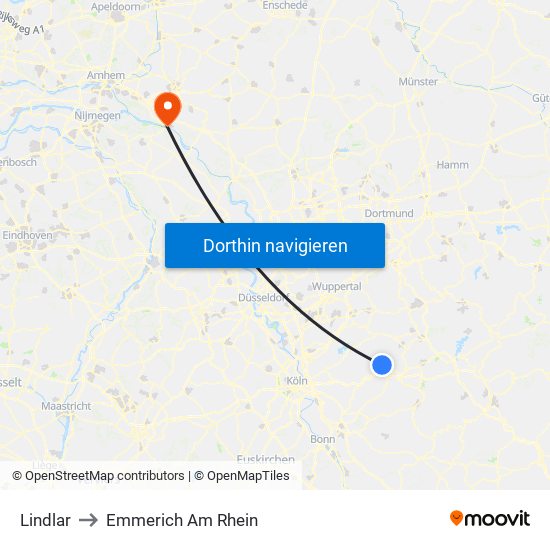 Lindlar to Emmerich Am Rhein map