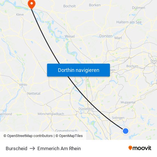 Burscheid to Emmerich Am Rhein map