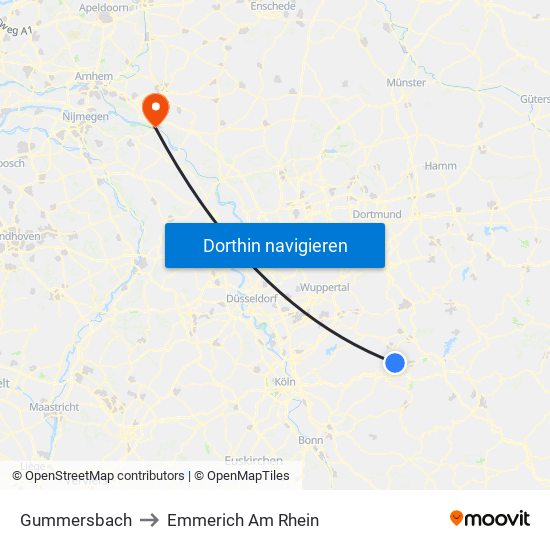 Gummersbach to Emmerich Am Rhein map
