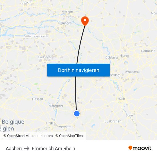 Aachen to Emmerich Am Rhein map