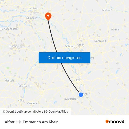 Alfter to Emmerich Am Rhein map