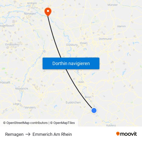 Remagen to Emmerich Am Rhein map