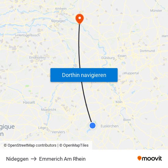 Nideggen to Emmerich Am Rhein map