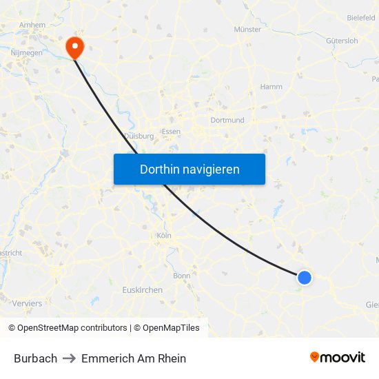 Burbach to Emmerich Am Rhein map