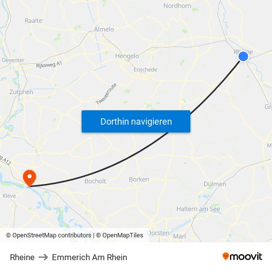 Rheine to Emmerich Am Rhein map