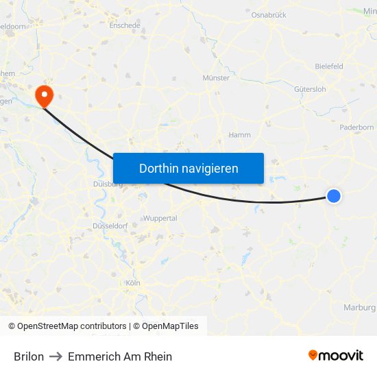 Brilon to Emmerich Am Rhein map