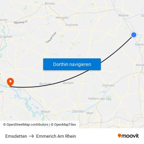 Emsdetten to Emmerich Am Rhein map