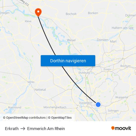 Erkrath to Emmerich Am Rhein map