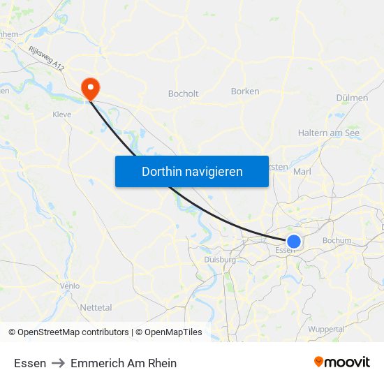 Essen to Emmerich Am Rhein map