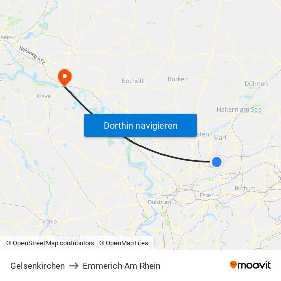 Gelsenkirchen to Emmerich Am Rhein map