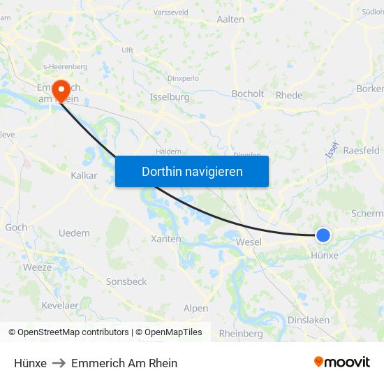 Hünxe to Emmerich Am Rhein map