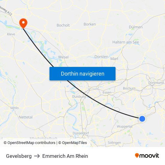 Gevelsberg to Emmerich Am Rhein map