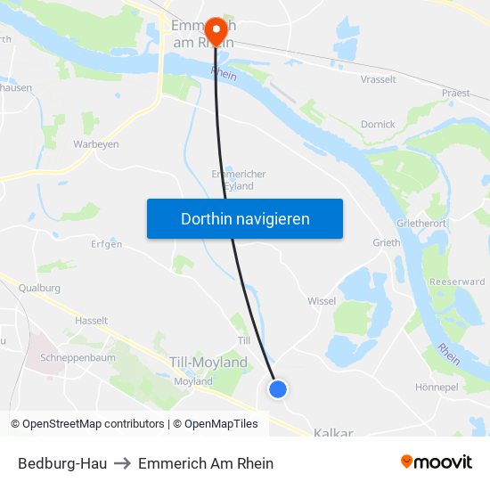 Bedburg-Hau to Emmerich Am Rhein map