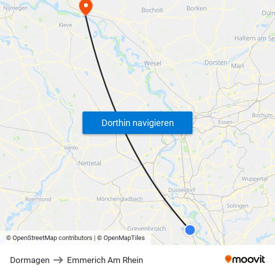 Dormagen to Emmerich Am Rhein map